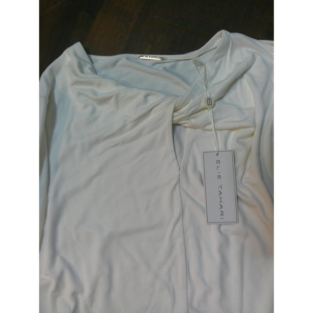Elie Tahari Top Women M Cream NWT Twist Keyhole Neck Long Sleeve Viscose Blend - Picture 7 of 8